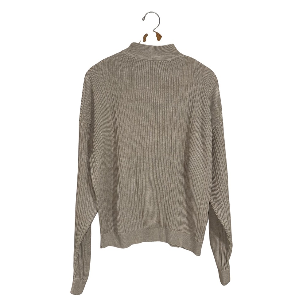 Cullen Womens Silk Ribbed Knit Mock Neck‎ Sweater Long Sleeve Beige Large - Picture 2 of 5